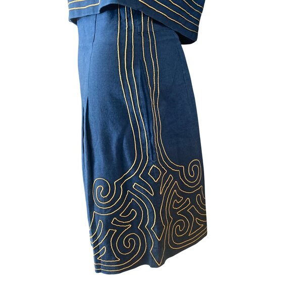 1980s/90s Marie St. Claire Navy Blue Linen Blend 2-Pc Short Set w/Pockets Siz4 4 - Picture 6 of 14